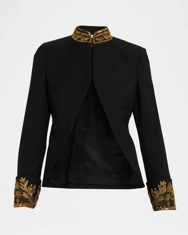 Embroidered Wool Stretch Gabardine Jacket